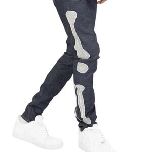 MNML Skeleton Bone Patch Jeans Men’s Size 38 – Dark Wash Denim